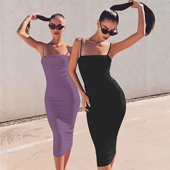Unbranded Dresses & Skirts - NWOT Women's Sexy Spaghetti Strap Sleeveless Bodycon Midi Club Slip Dress - Sz M